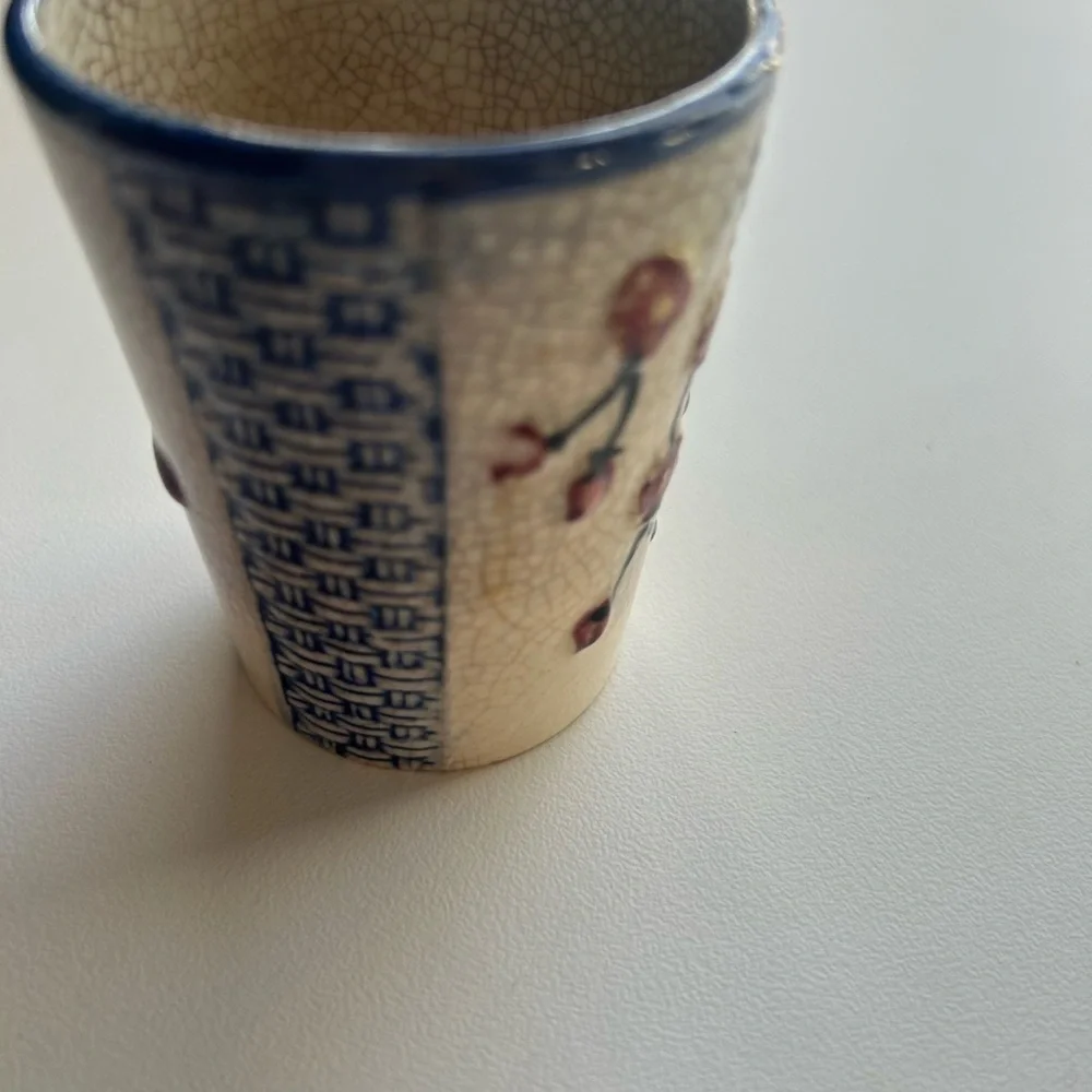 Japan Oribe Tea Ceremony cup single crackle glaze floral 3 inches
